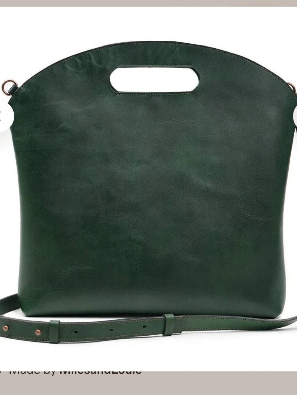 Dark Green Genuine Leather Tote Hand Made with Detachable Strap